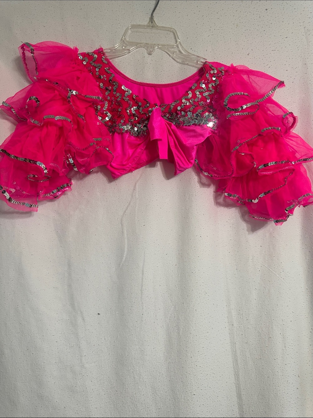 Kids Sequined Ruffle Dance Top - Hot Pink